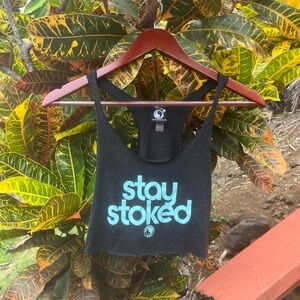 Black/grey crop tank top with “Stay Stoked” from local Hawaii brand size XS